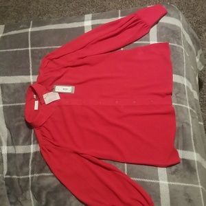 eva•mendes Red Long Sleeve Button Down Shirt/Blouse